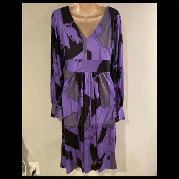 TIBI SILK V-NECK BOLD PRINT PURPLE BLACK DRESS M - Picture 9 of 14